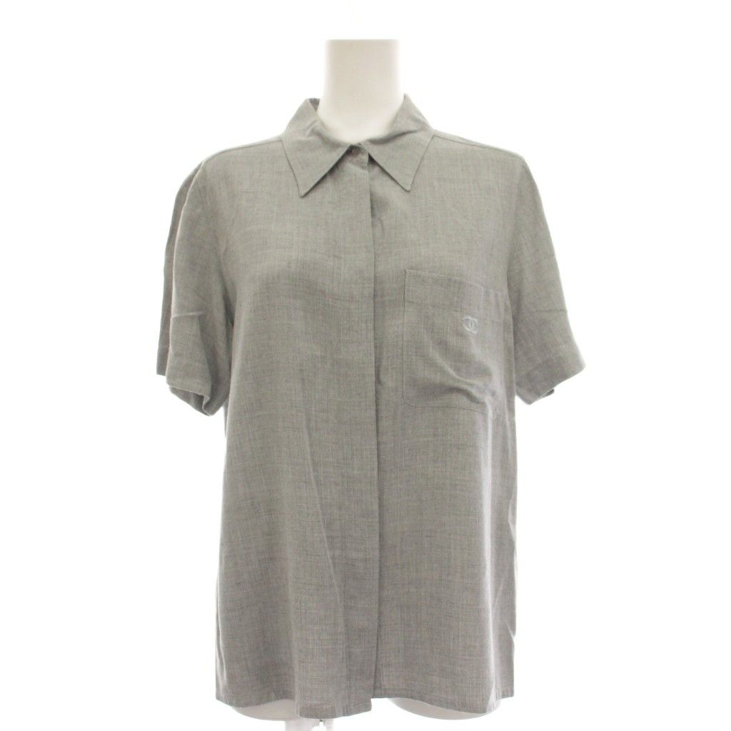 Chanel CC Logo Set Top and Bottom Shirt Blouse Short Sleeve Flare Skirt Knee — view 2