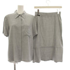 Chanel CC Logo Set Top and Bottom Shirt Blouse Short Sleeve Flare Skirt Knee