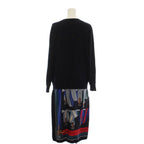 Hermes Cashmere Knit Docking Silk Dress Long Sleeve 36 Black Multicolor — view 3
