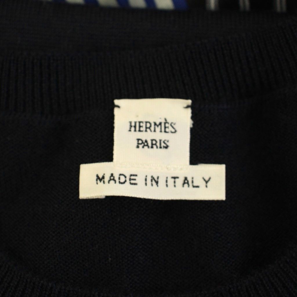 Hermes Cashmere Knit Docking Silk Dress Long Sleeve 36 Black Multicolor — view 4
