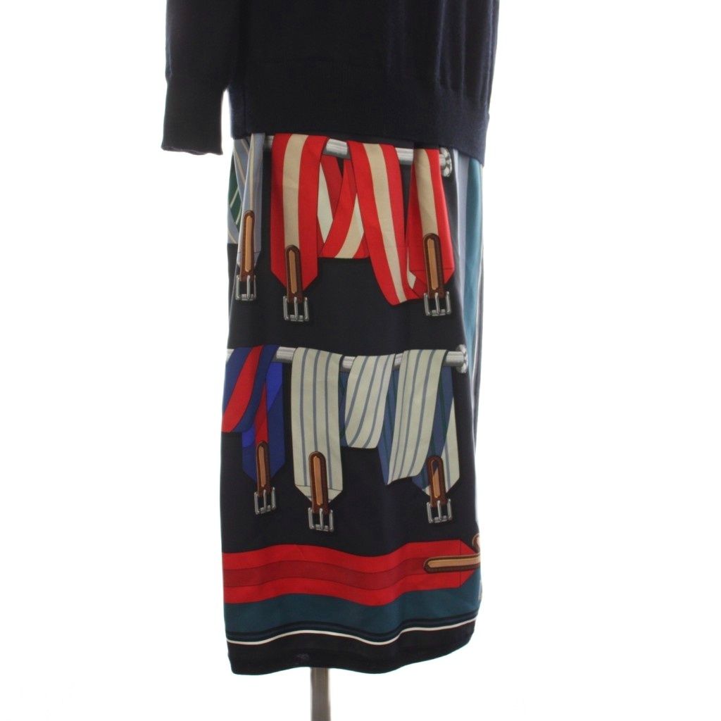 Hermes Cashmere Knit Docking Silk Dress Long Sleeve 36 Black Multicolor — view 6