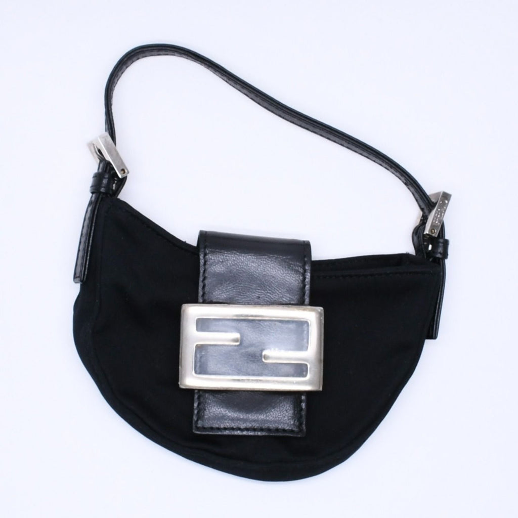 Fendi Handbag Mini Croissant Mini Mamma Pouch Case Cotton Jersey Leather Black