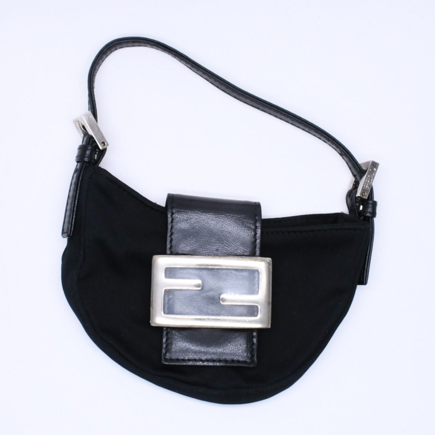 Fendi Handbag Mini Croissant Mini Mamma Pouch Case Cotton Jersey Leather Black