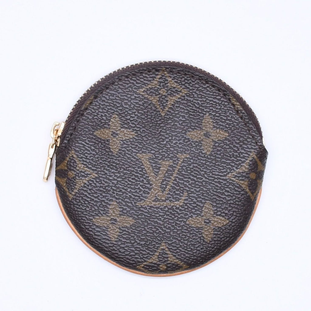 Louis Vuitton Porte Monnaie Rond Coin Purse Monogram Canvas Brown Case Gold