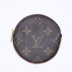 Louis Vuitton Porte Monnaie Rond Coin Purse Monogram Canvas Brown Case Gold