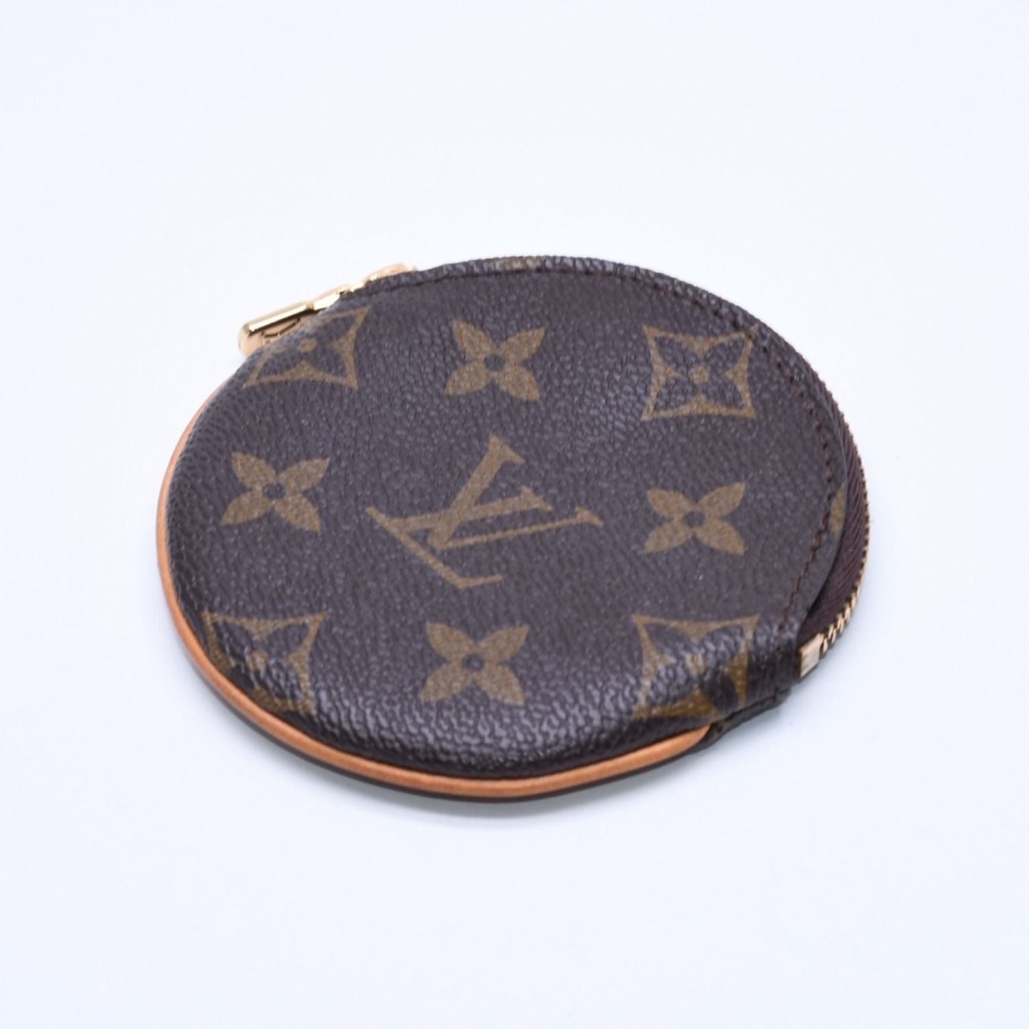 Louis Vuitton Porte Monnaie Rond Coin Purse Monogram Canvas Brown Case Gold — view 4