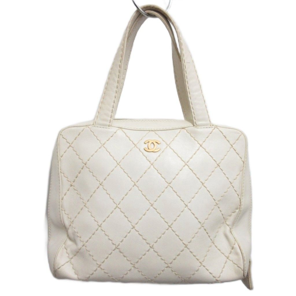 Chanel CC Logo Wild Stitch Tote Bag Quilted Gold Leather