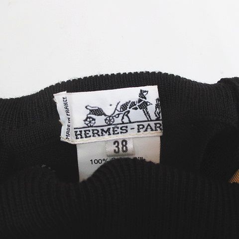 Hermes Scarf Pattern Wool Knit Sweater 38 Black Silk Contrast Turtleneck Side — view 3