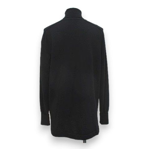 Hermes Scarf Pattern Wool Knit Sweater 38 Black Silk Contrast Turtleneck Side — view 2