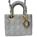 Dior Lady Dior Cannage Small Gray Gold Lamb 2-Way Myabc Shoulder Bag — view 2