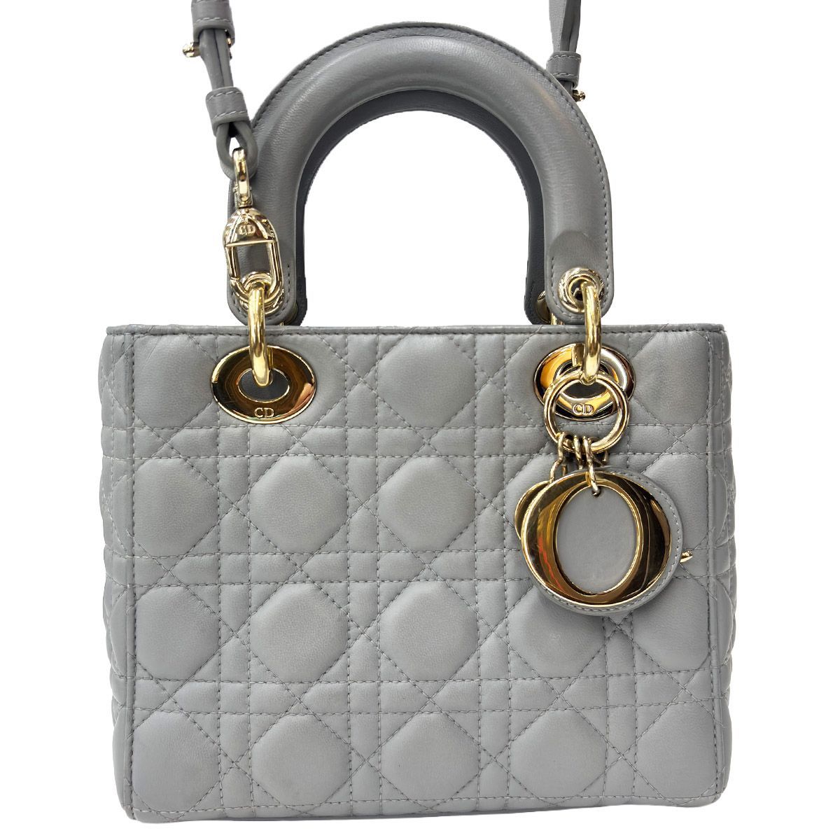 Dior Lady Dior Cannage Small Gray Gold Lamb 2-Way Myabc Shoulder Bag — view 2