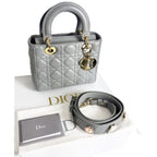 Dior Lady Dior Cannage Small Gray Gold Lamb 2-Way Myabc Shoulder Bag — view 3