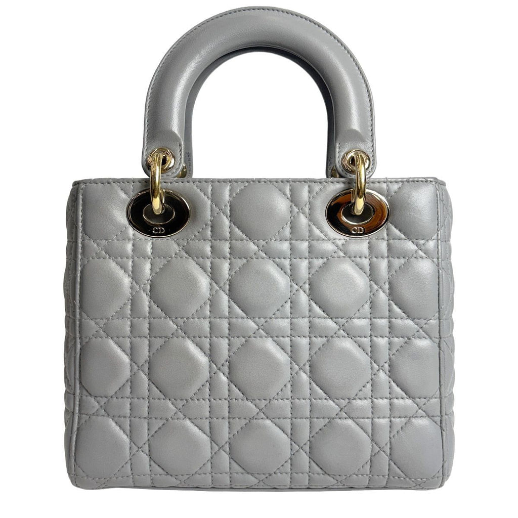 Dior Lady Dior Cannage Small Gray Gold Lamb 2-Way Myabc Shoulder Bag — view 4