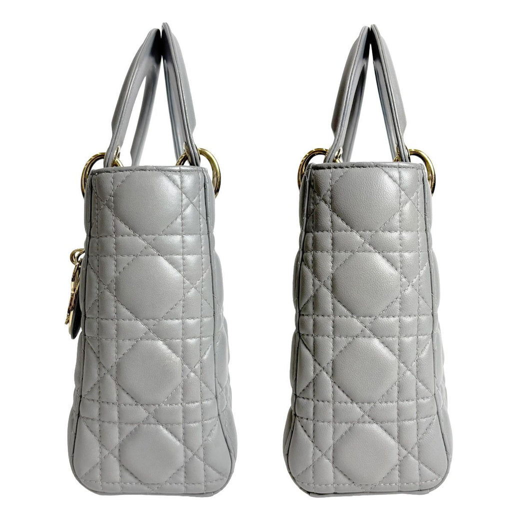 Dior Lady Dior Cannage Small Gray Gold Lamb 2-Way Myabc Shoulder Bag — view 5