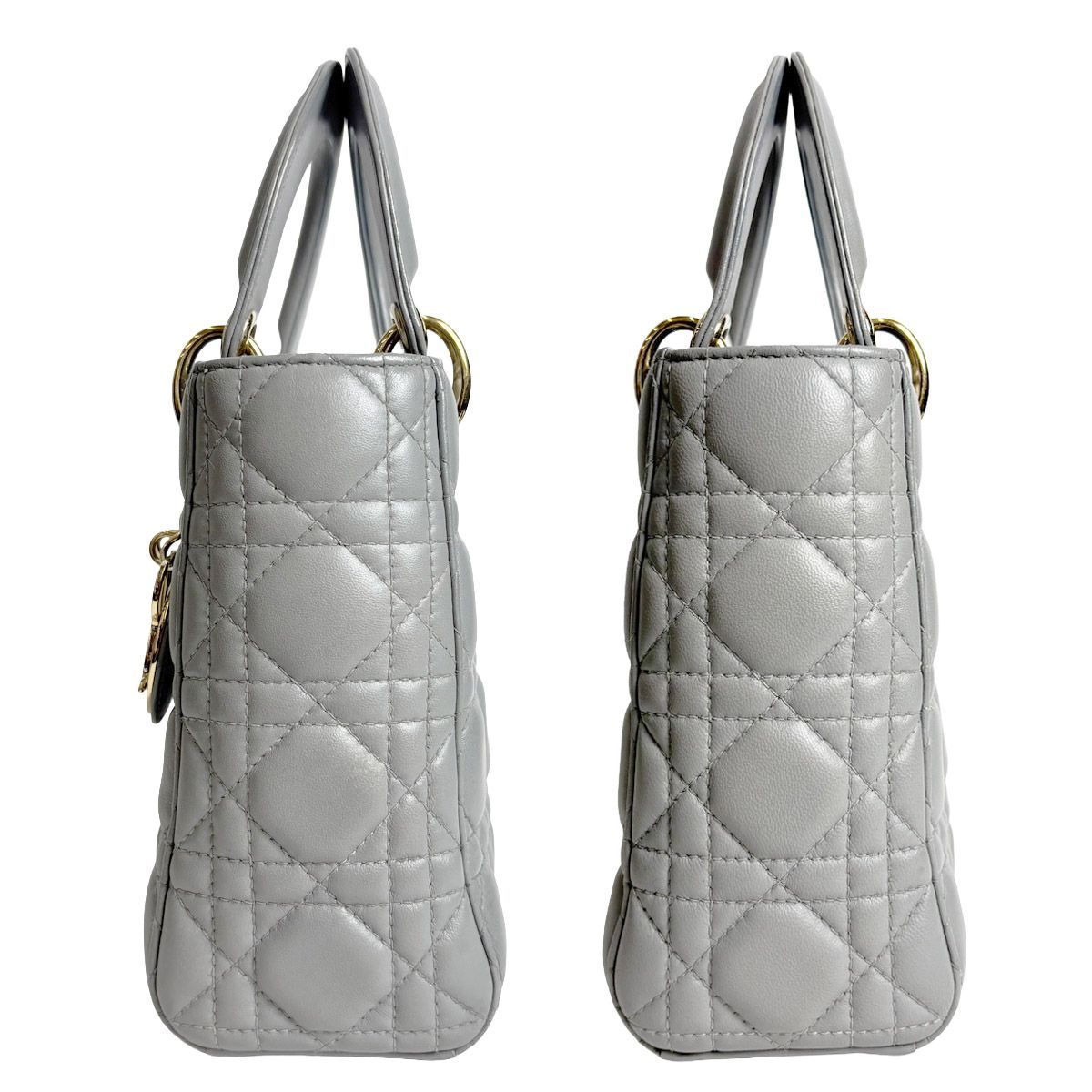 Dior Lady Dior Cannage Small Gray Gold Lamb 2-Way Myabc Shoulder Bag — view 5