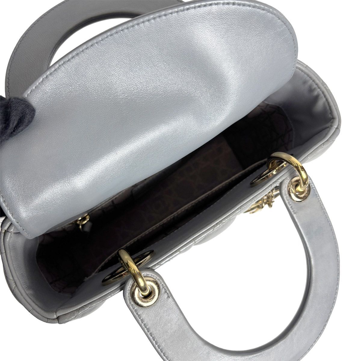 Dior Lady Dior Cannage Small Gray Gold Lamb 2-Way Myabc Shoulder Bag — view 8
