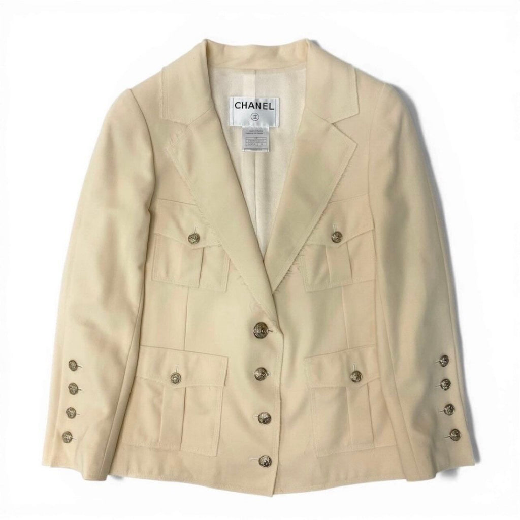 Chanel Vintage Safari Jacket 4 Pockets CC Logo Ivory — view 2