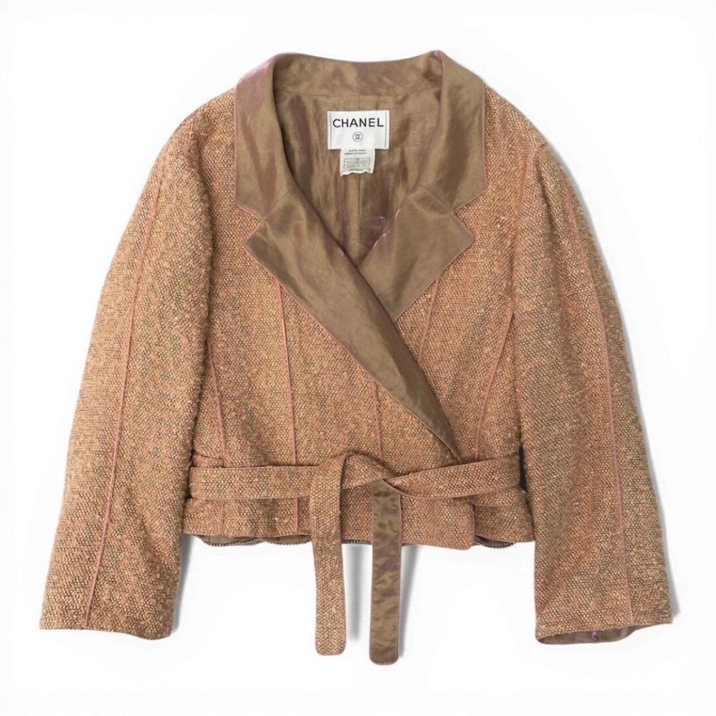 Chanel Vintage Tweed Jacket Short Length Waist Ribbon — view 2