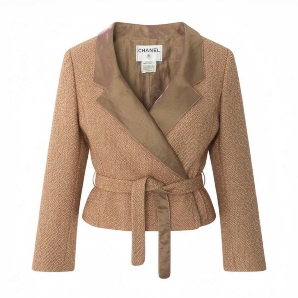 Chanel Vintage Tweed Jacket Short Length Waist Ribbon
