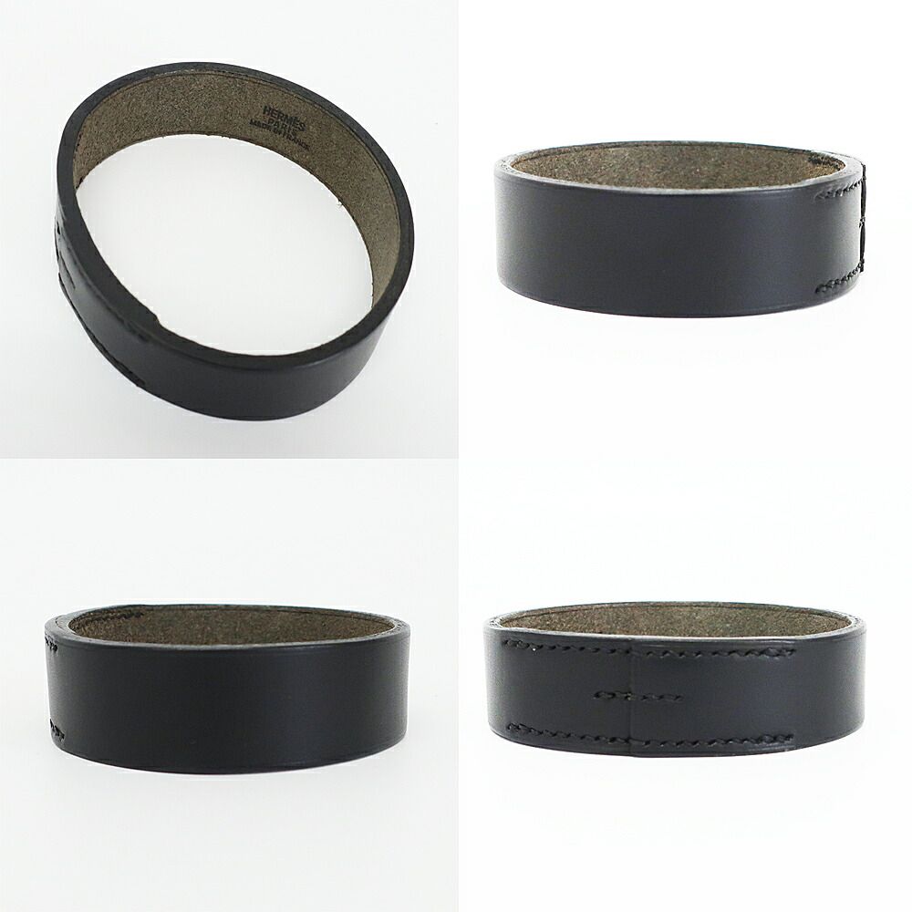 Hermes Heaven Bracelet Poultur Bangle Leather Black Double Strand