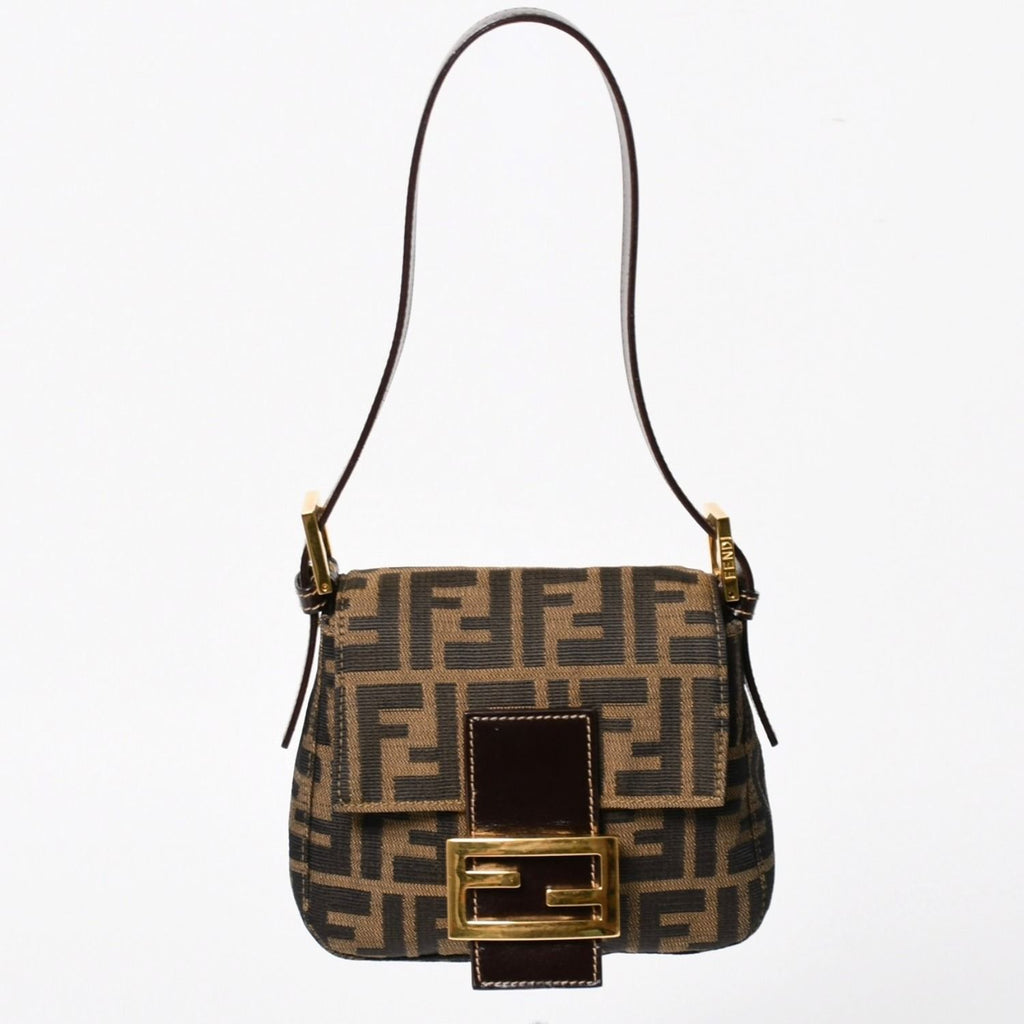 Fendi Bag Handbag Gold Zucca Pattern Canvas FF Buckle