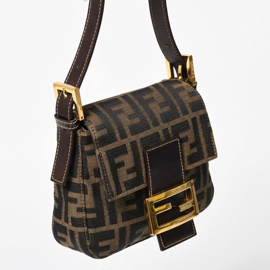 Fendi Bag Handbag Gold Zucca Pattern Canvas FF Buckle — view 3