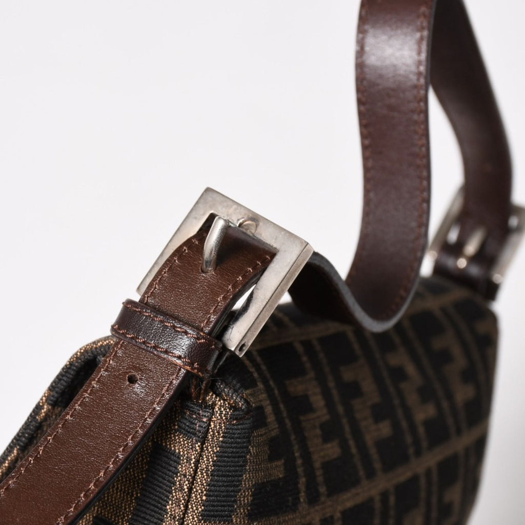 Fendi Mamma Baguette Bag Canvas Leather Brown Zucca Pattern Silver — view 7
