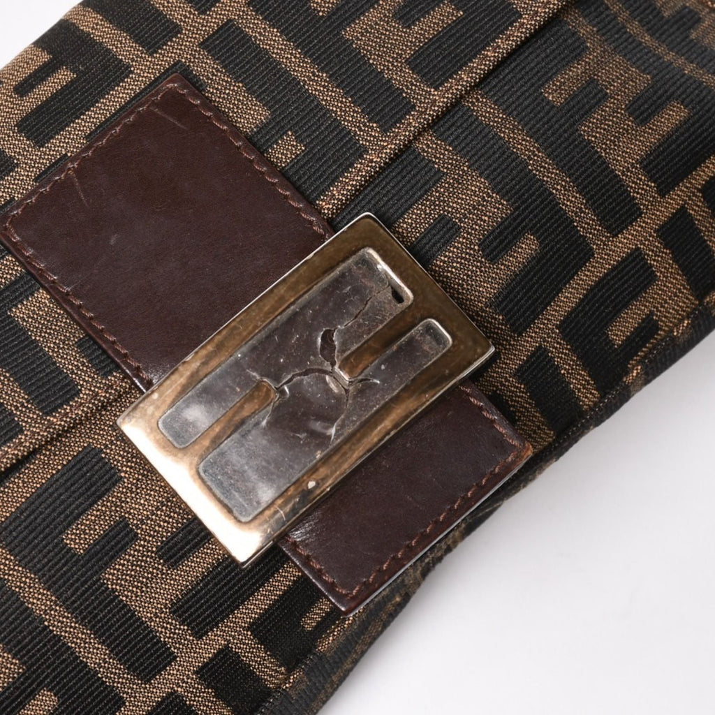 Fendi Mamma Baguette Bag Canvas Leather Brown Zucca Pattern Silver — view 8