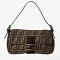 Fendi Mamma Baguette Bag Zucca Pattern All Over Print Brown Canvas Leather Silver