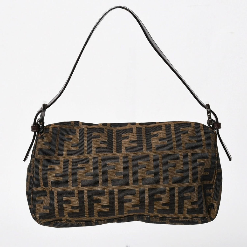 Fendi Mamma Baguette Bag Zucca Pattern All Over Print Brown Canvas Leather Silver — view 2