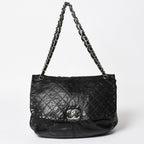 Chanel S Flap Chain Shoulder Bag CC Logo Calfskin Black Silver