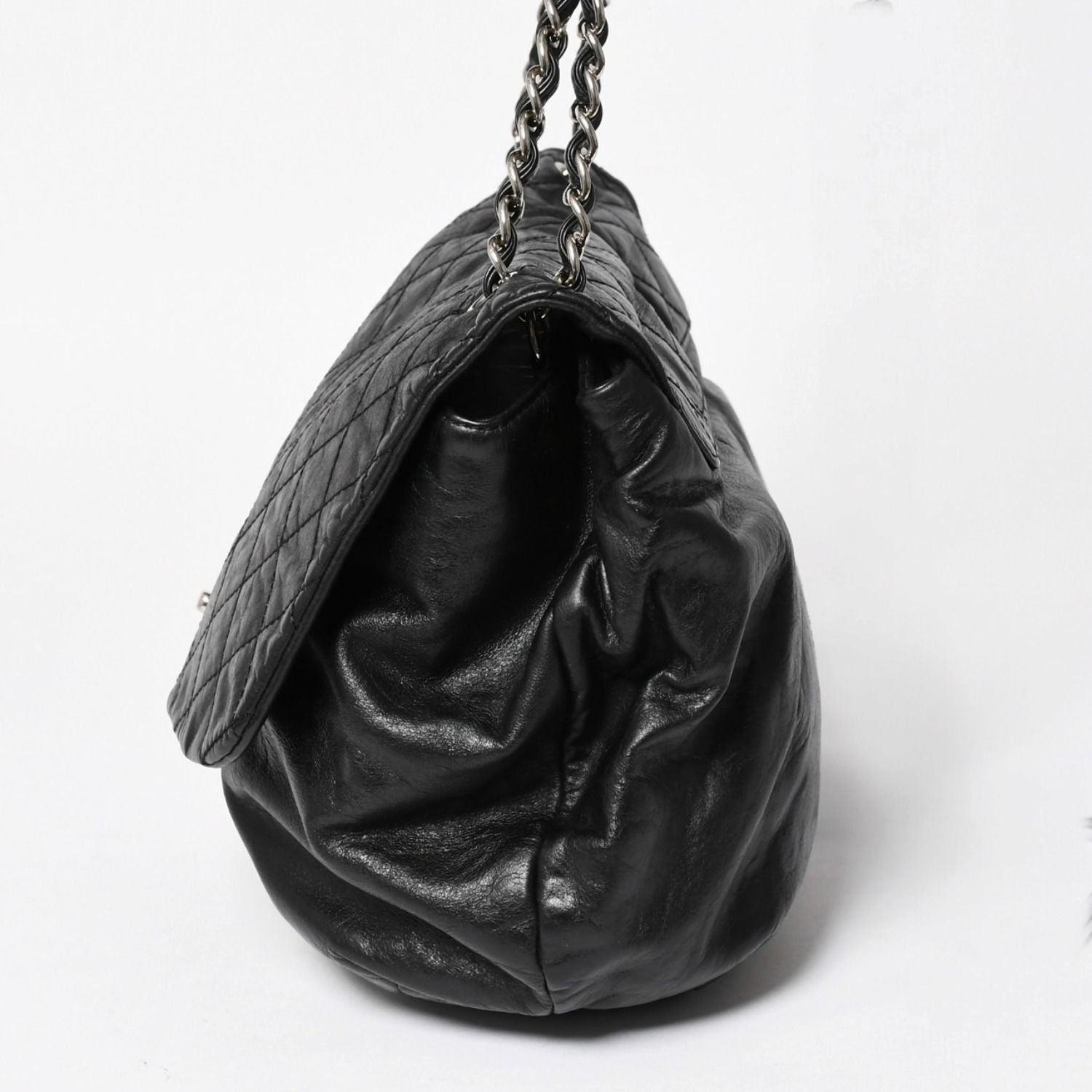 Chanel S Flap Chain Shoulder Bag CC Logo Calfskin Black Silver — view 4