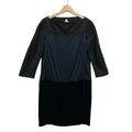 Hermes Dress 36 S Dark Navy Black Crew Neck 3/4 Sleeves Knee Length Silk Velour