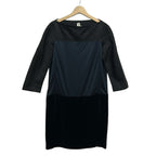 Hermes Dress 36 S Dark Navy Black Crew Neck 3/4 Sleeves Knee Length Silk Velour