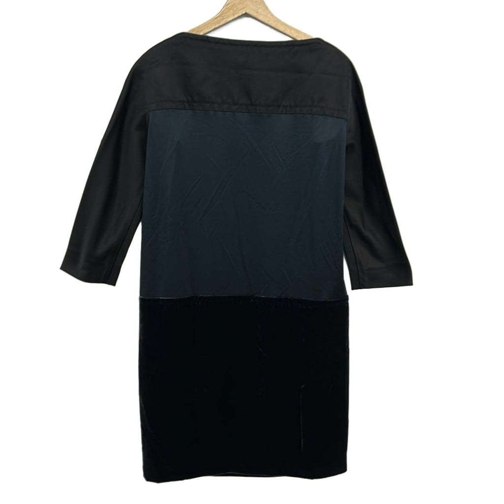 Hermes Dress 36 S Dark Navy Black Crew Neck 3/4 Sleeves Knee Length Silk Velour — view 2