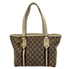 Gucci Tote Bag GG Pattern Beige Dark Brown White Leather
