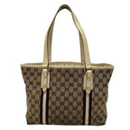 Gucci Tote Bag GG Pattern Beige Dark Brown White Leather