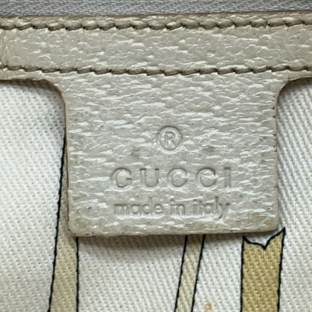 Gucci Tote Bag GG Pattern Beige Dark Brown White Leather