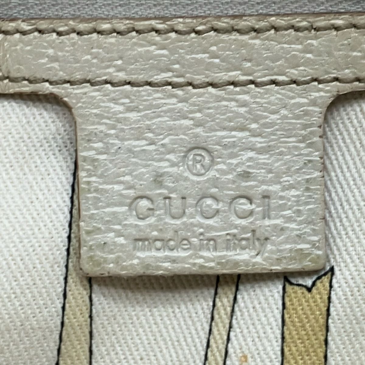 Gucci Tote Bag GG Pattern Beige Dark Brown White Leather