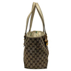 Gucci Tote Bag GG Pattern Beige Dark Brown White Leather