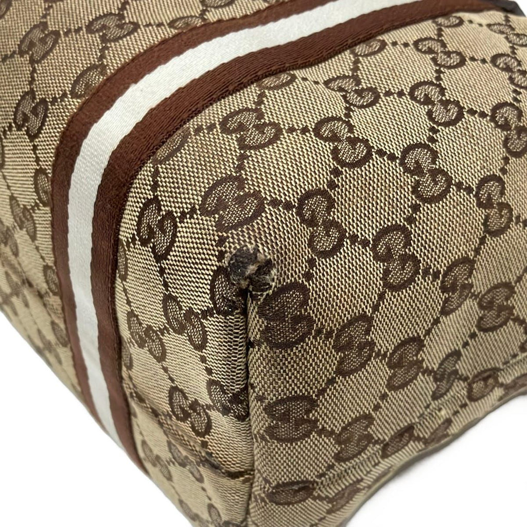 Gucci Tote Bag GG Pattern Beige Dark Brown White Leather