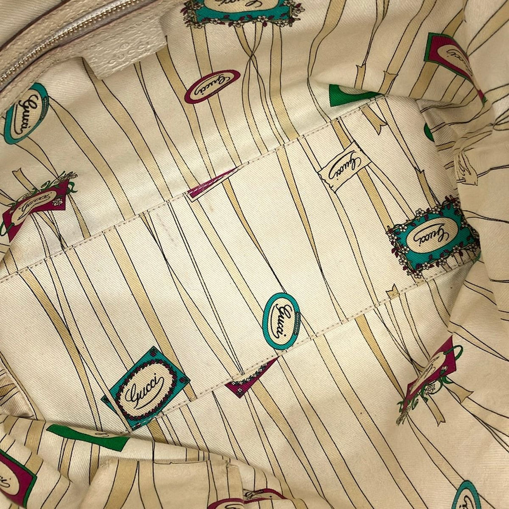 Gucci Tote Bag GG Pattern Beige Dark Brown White Leather