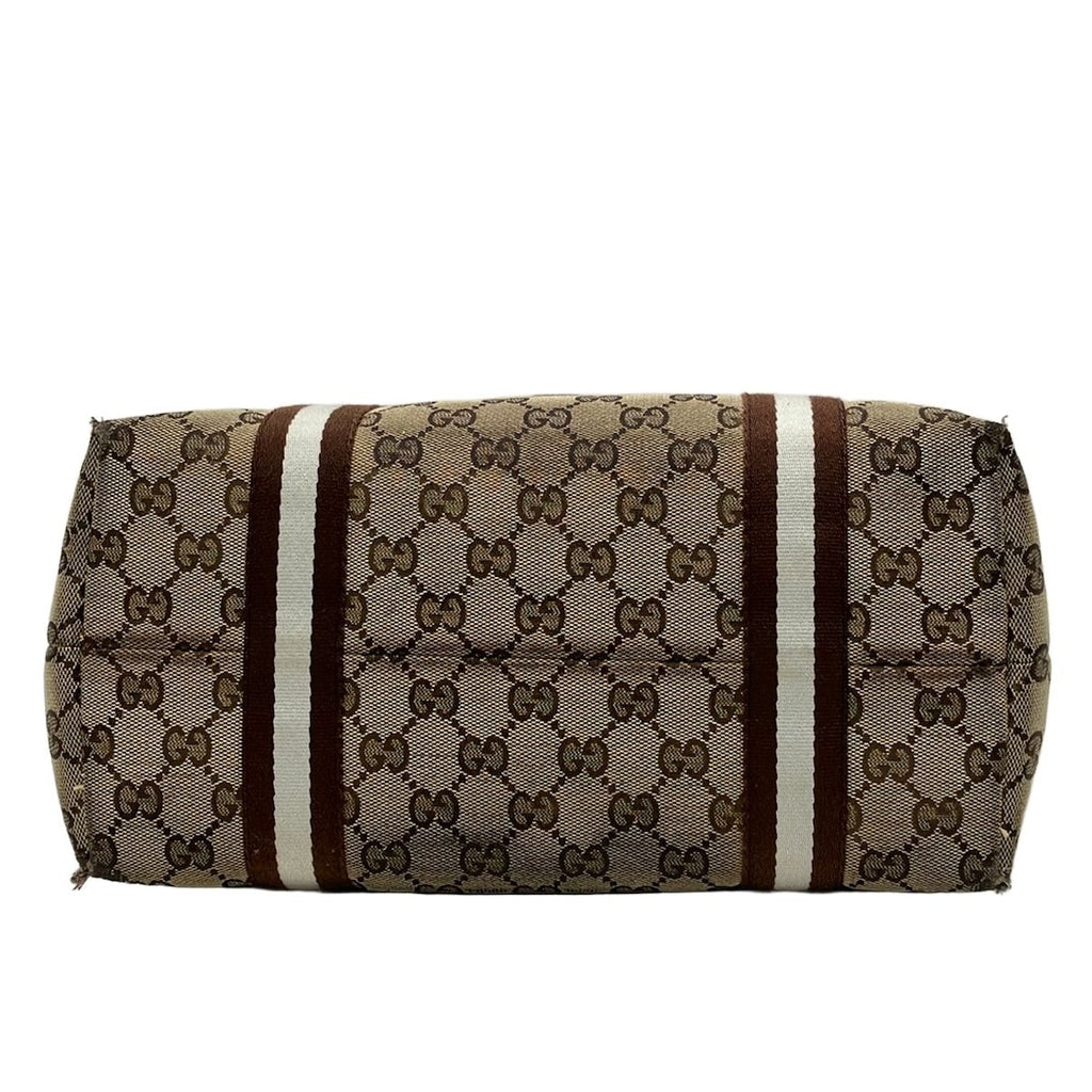 Gucci Tote Bag GG Pattern Beige Dark Brown White Leather