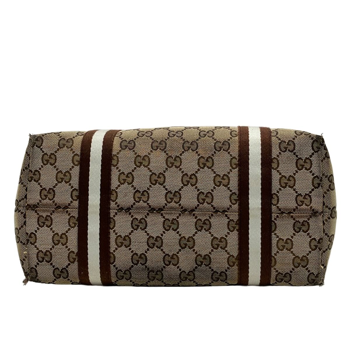 Gucci Tote Bag GG Pattern Beige Dark Brown White Leather