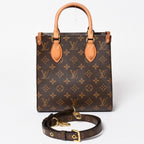 Louis Vuitton Sac Plat BB Monogram Shoulder Bag Leather Brown Gold