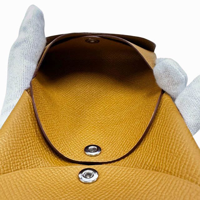 Hermes Epsom Calvi Duo Leather Coin Case Card Compact Wallet Caramel