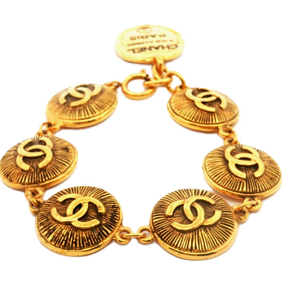 Chanel CC Logo Bracelet Alloy Gold