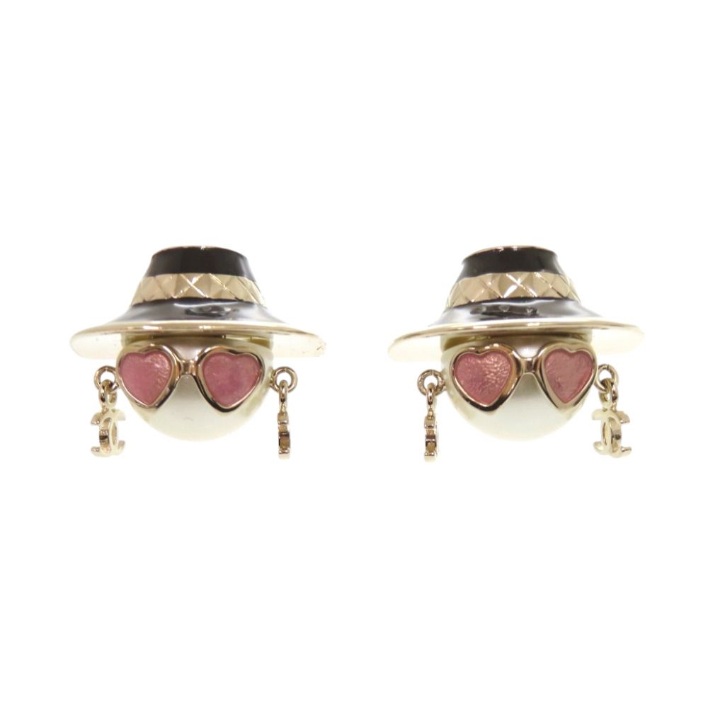 Chanel CC Logo Doll Earrings Faux Pearl Metal Gold