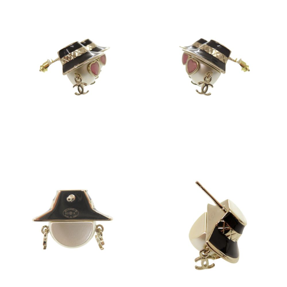 Chanel CC Logo Doll Earrings Faux Pearl Metal Gold