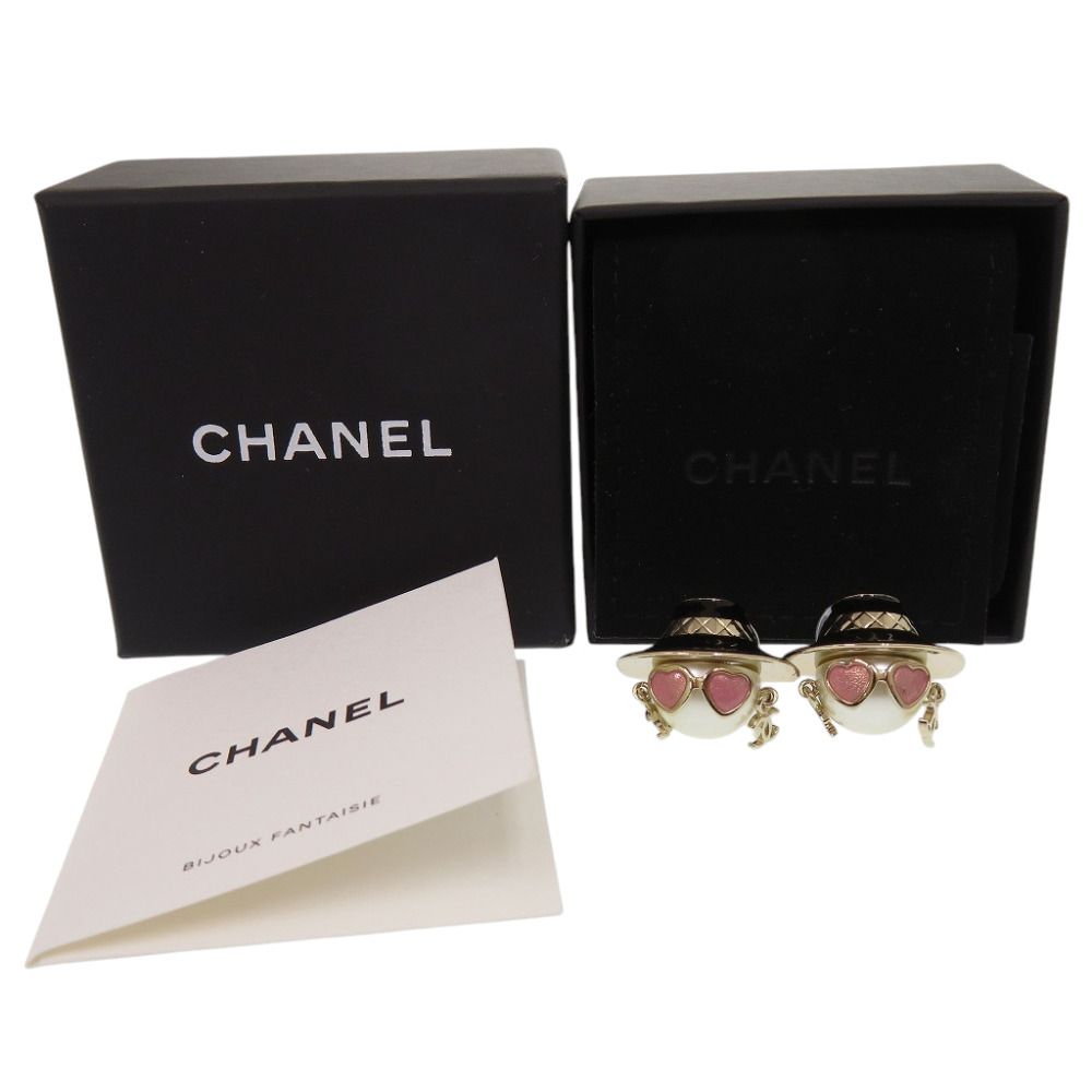 Chanel CC Logo Doll Earrings Faux Pearl Metal Gold